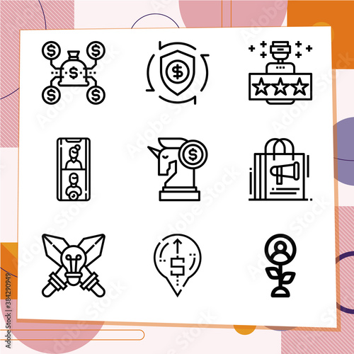 Simple set of 9 icons related to commercial activity