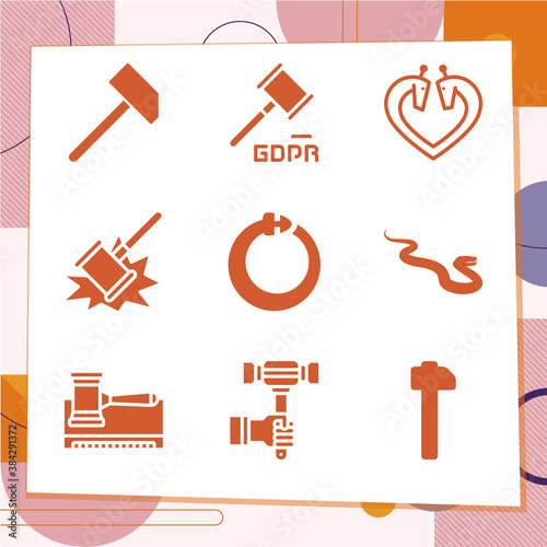 Simple set of 9 icons related to hand tool