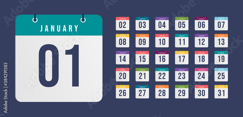 Monthly Calendar Icons Isolated on White Background. Vector