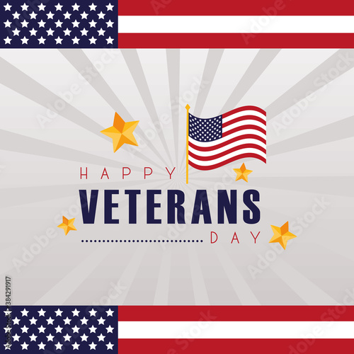 happy veterans day lettering with usa flag frame