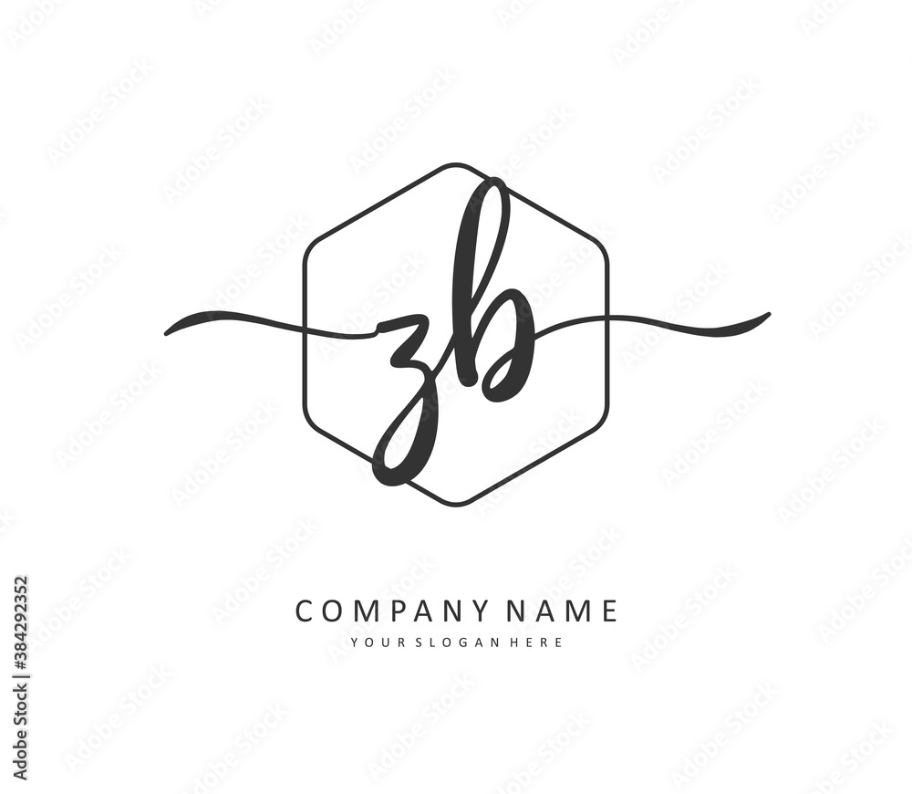 Fototapeta premium Z B ZB Initial letter handwriting and signature logo. A concept handwriting initial logo with template element.