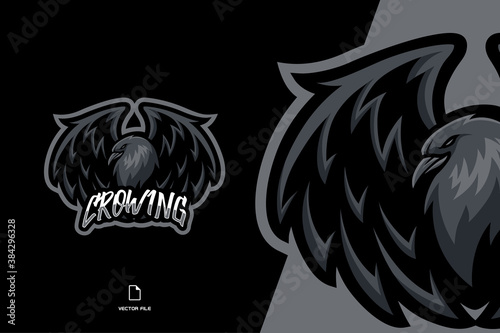 raven crow masco esport game logo character template illustration