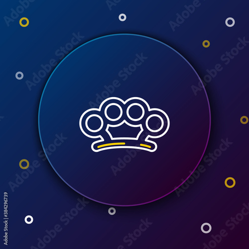 Line Brass knuckles icon isolated on blue background. Colorful outline concept. Vector.