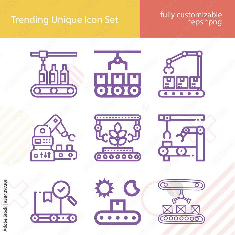 Simple set of conveyor related lineal icons.