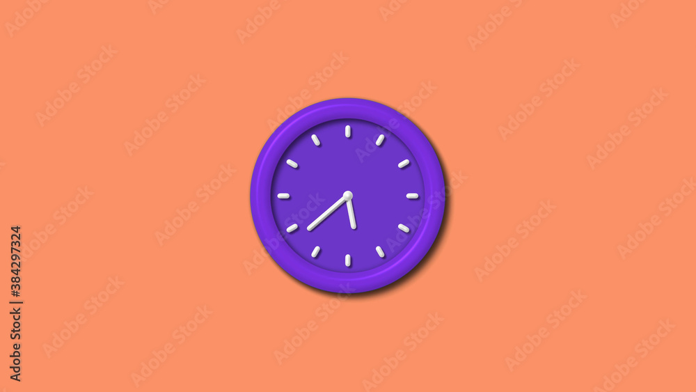 Purple color wall clock isolated on red light background,12 hours wall clock Purple color wall clock isolated on red light background,12 hours wall clock