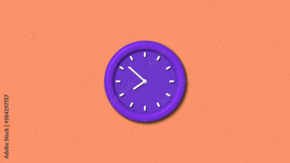 Purple color wall clock isolated on red light background,12 hours wall clock Purple color wall clock isolated on red light background,12 hours wall clock