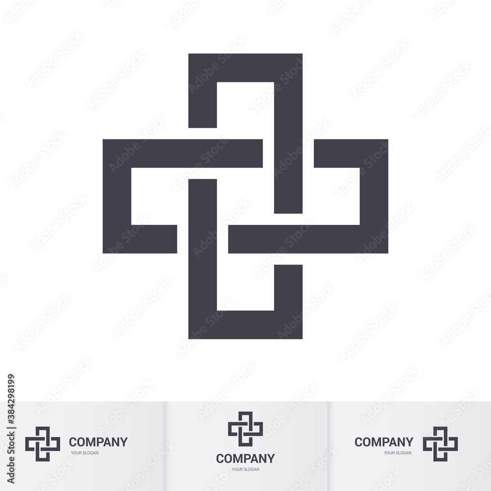 Complex Geometric Contemporary Element. Logo Design for Business Corporate Symbol. Abstract Merged Figures in the Shape of a Cross on White Background Complex Geometric Contemporary Element. Logo Design for Business Corporate Symbol. Abstract Merged Figures in the Shape of a Cross on White Background