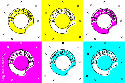 Set Donut with sweet glaze icon isolated on color background. Vector.