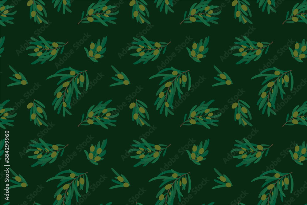 Black olive seamless pattern. Hand-drawn fresh fruits. Vector sketch background. Colored doodle wallpaper. Natural print