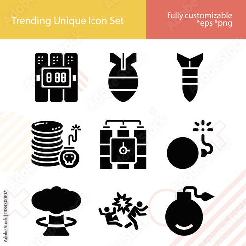 Simple set of exploded related filled icons.