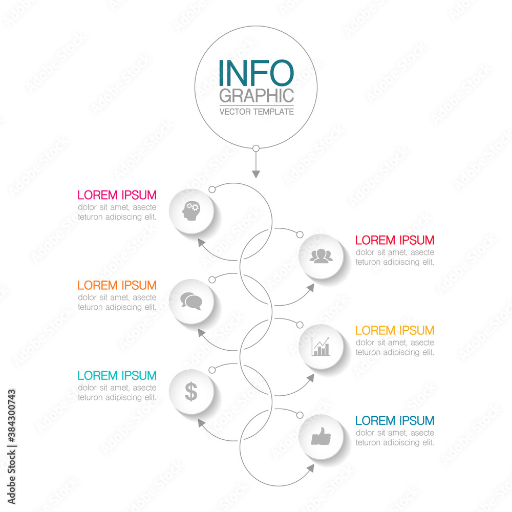 Fototapeta premium Vertical vector infographic template, 6 steps or options. Data presentation, business concept design for web, brochure, diagram.
