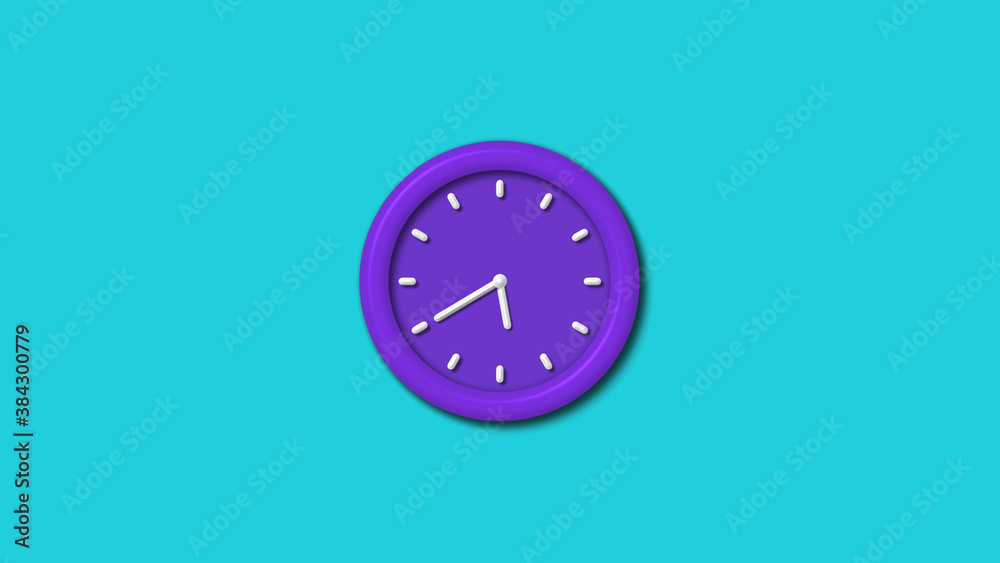 Purple color 12 hours 3d wall clock isolated on cyan background,wall clock Purple color 12 hours 3d wall clock isolated on cyan background,wall clock