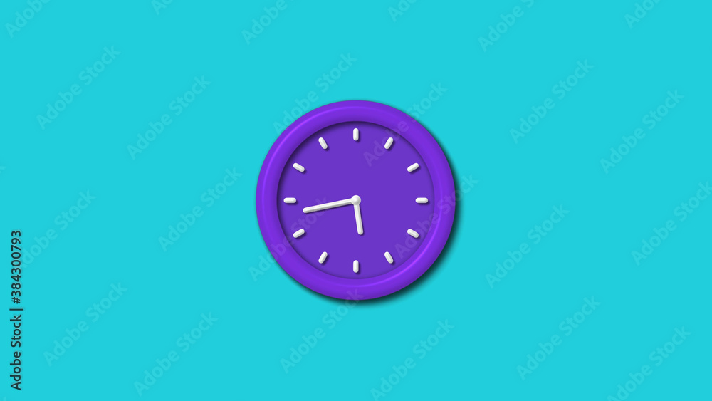 Purple color 12 hours 3d wall clock isolated on cyan background,wall clock Purple color 12 hours 3d wall clock isolated on cyan background,wall clock