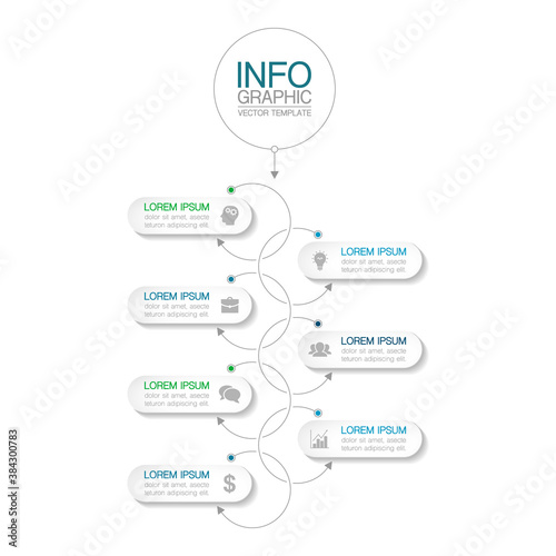 Vertical vector infographic template, 7 steps or options. Data presentation, business concept design for web, brochure, diagram.