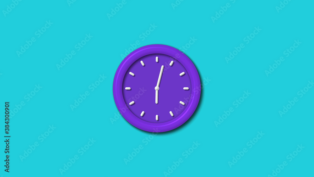 Purple color 12 hours 3d wall clock isolated on cyan background,wall clock Purple color 12 hours 3d wall clock isolated on cyan background,wall clock
