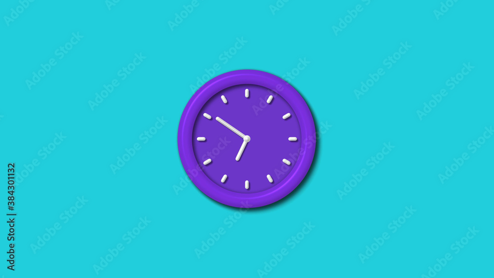 Purple color 12 hours 3d wall clock isolated on cyan background,wall clock Purple color 12 hours 3d wall clock isolated on cyan background,wall clock