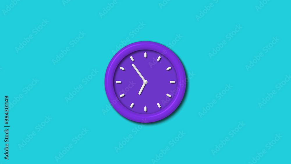 Purple color 12 hours 3d wall clock isolated on cyan background,wall clock Purple color 12 hours 3d wall clock isolated on cyan background,wall clock