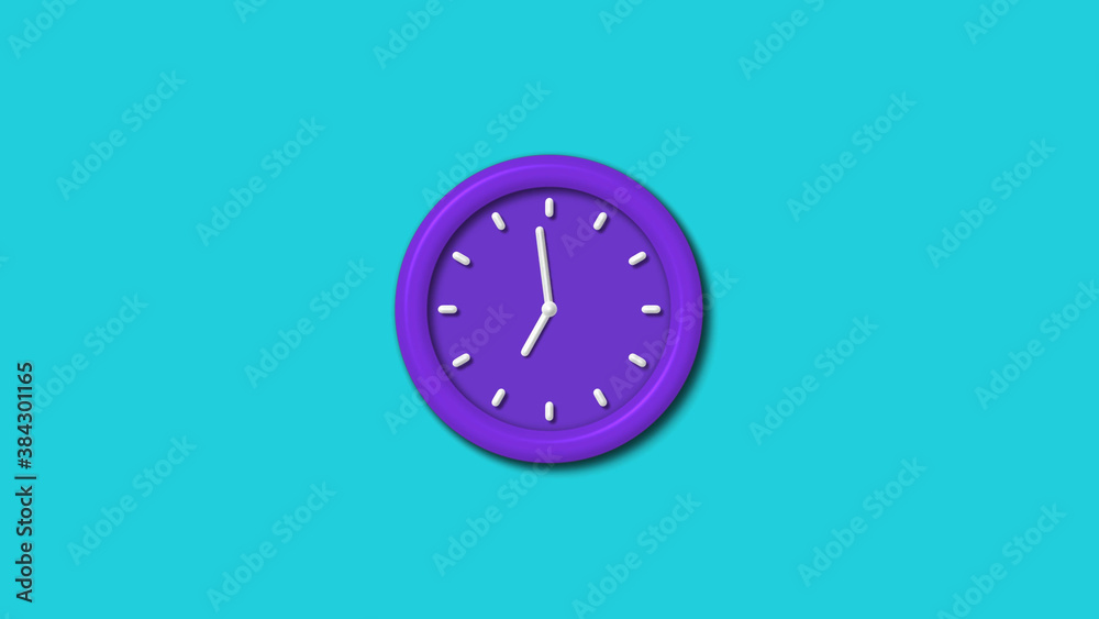 Purple color 12 hours 3d wall clock isolated on cyan background,wall clock Purple color 12 hours 3d wall clock isolated on cyan background,wall clock