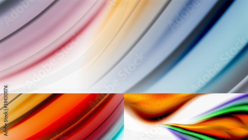 Set abstract backgrounds. Blur waves, rainbow color style lines. Vector illustrations for covers, banners, flyers and posters and other