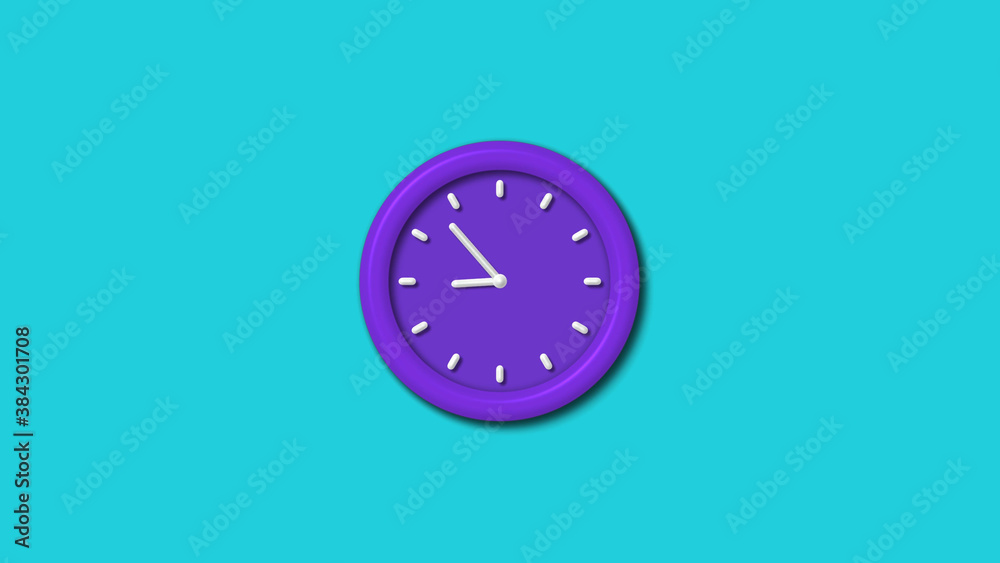 New purple color 3d wall clock isolated on cyan background,12 hours wall clock New purple color 3d wall clock isolated on cyan background,12 hours wall clock