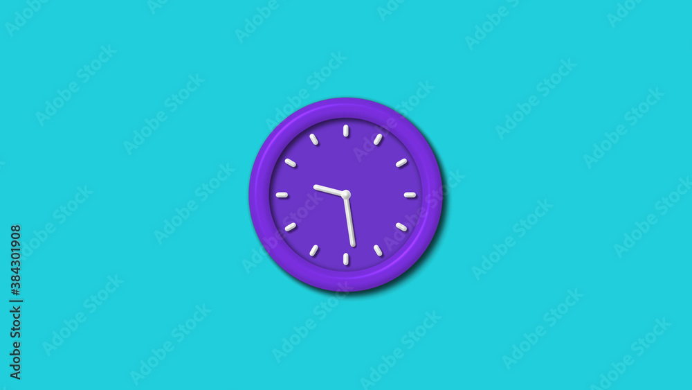 New purple color 3d wall clock isolated on cyan background,12 hours wall clock New purple color 3d wall clock isolated on cyan background,12 hours wall clock