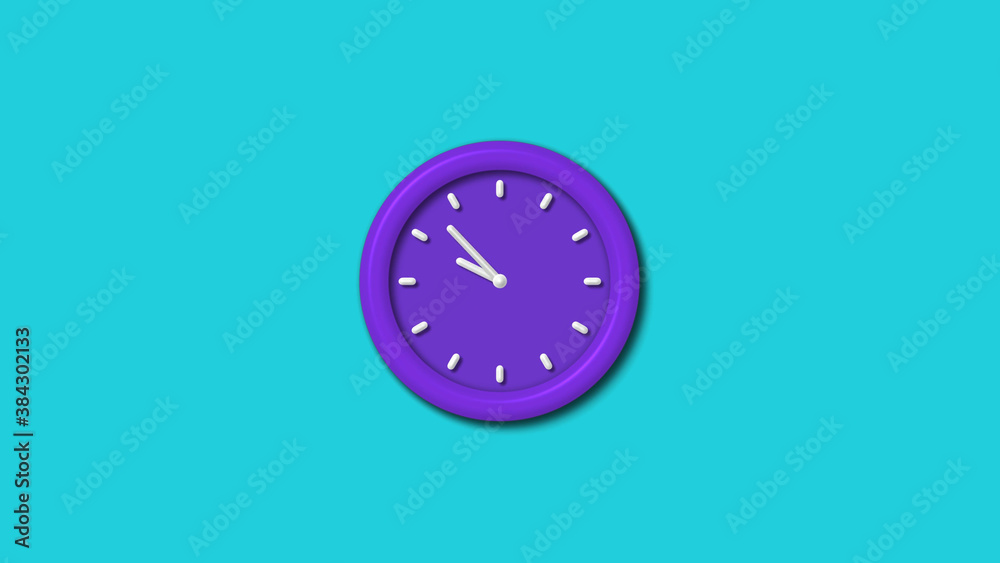 New purple color 3d wall clock isolated on cyan background,12 hours wall clock New purple color 3d wall clock isolated on cyan background,12 hours wall clock