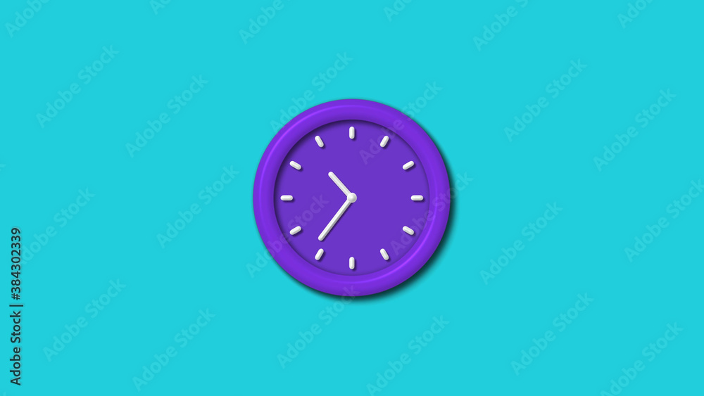 New purple color 3d wall clock isolated on cyan background,12 hours wall clock New purple color 3d wall clock isolated on cyan background,12 hours wall clock