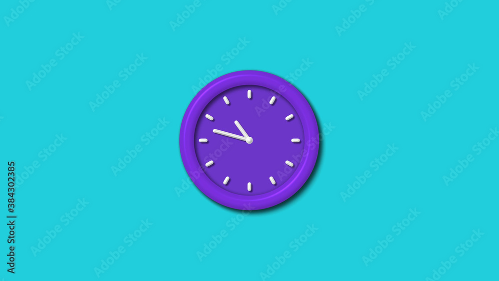 New purple color 3d wall clock isolated on cyan background,12 hours wall clock