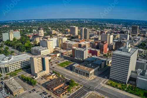 Aerial View of Topeka, Kansas Skyline in the Morning