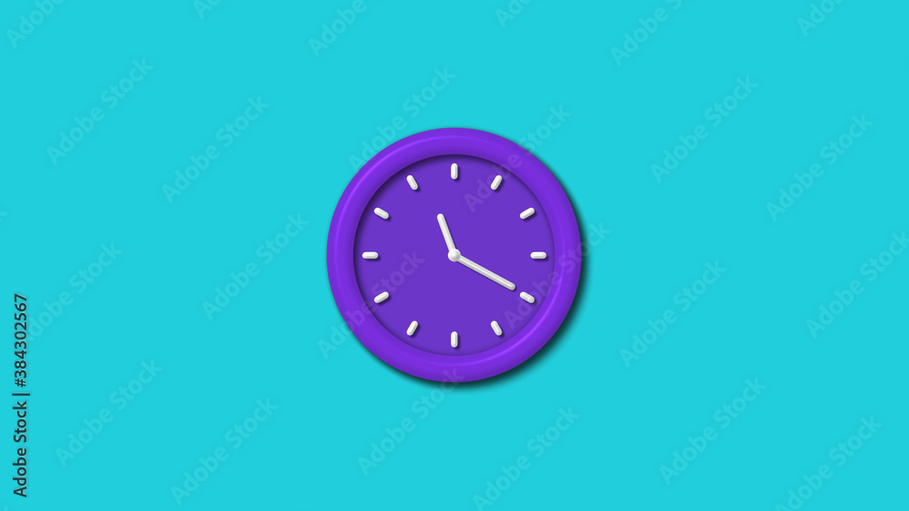 New purple color 3d wall clock isolated on cyan background,12 hours wall clock New purple color 3d wall clock isolated on cyan background,12 hours wall clock