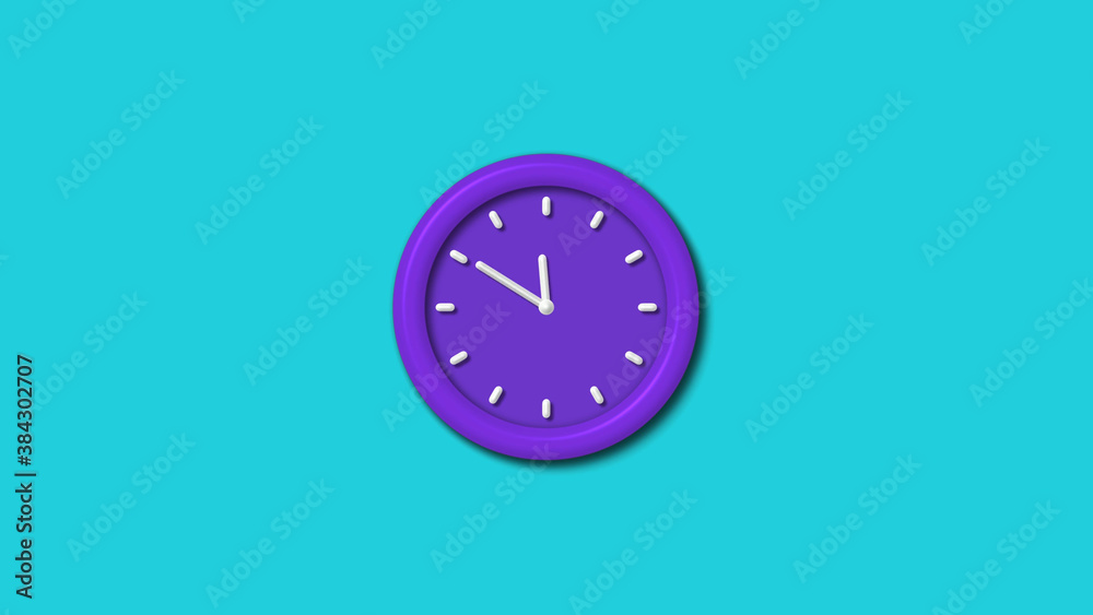 New purple color 3d wall clock isolated on cyan background,12 hours wall clock New purple color 3d wall clock isolated on cyan background,12 hours wall clock