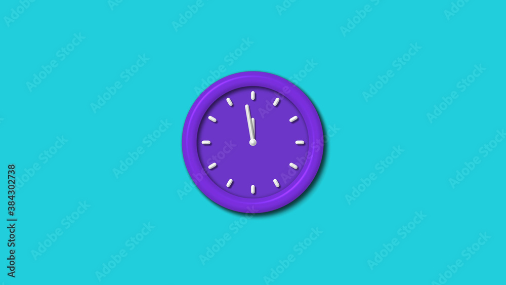 New purple color 3d wall clock isolated on cyan background,12 hours wall clock New purple color 3d wall clock isolated on cyan background,12 hours wall clock
