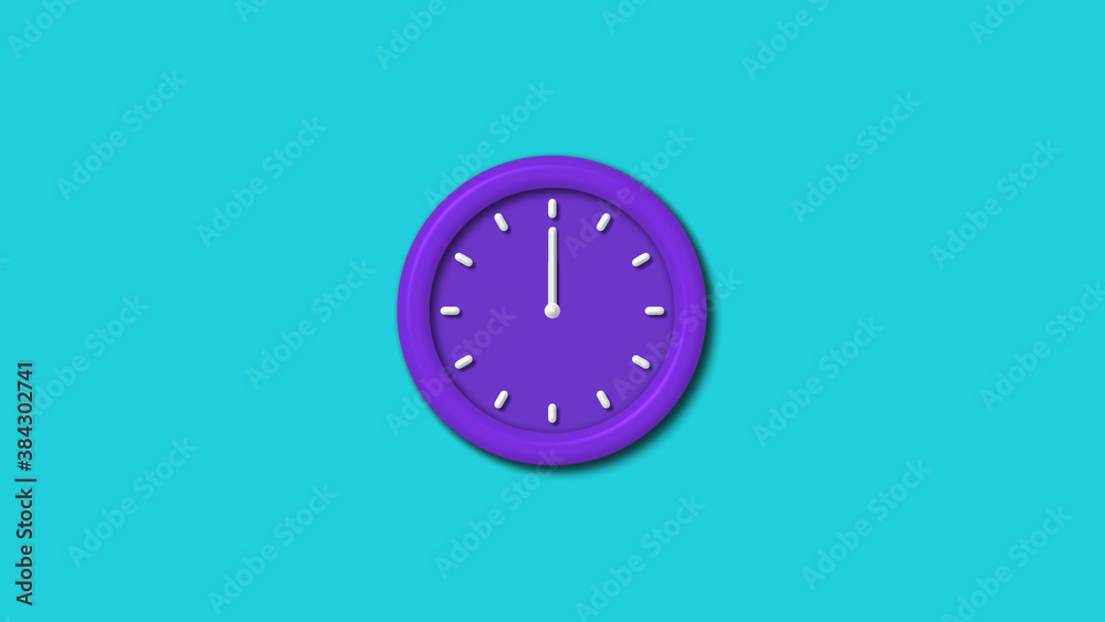 New purple color 3d wall clock isolated on cyan background,12 hours wall clock New purple color 3d wall clock isolated on cyan background,12 hours wall clock