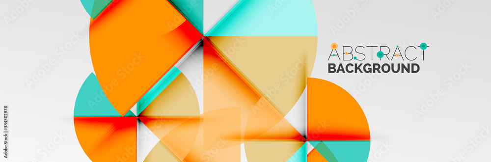 Fototapeta Bright color circles, abstract round shapes and triangles composition with shadow effects. Vector modern geometric design template