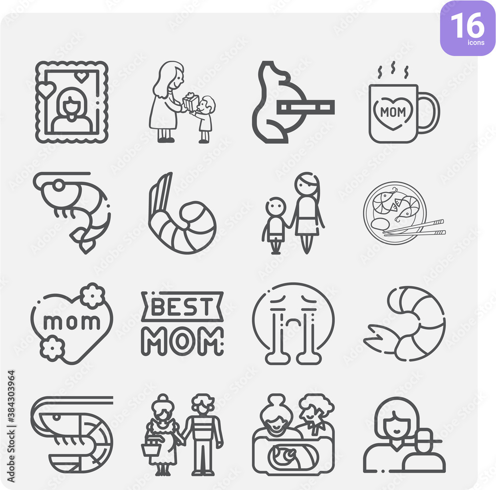 Simple set of mom related lineal icons.