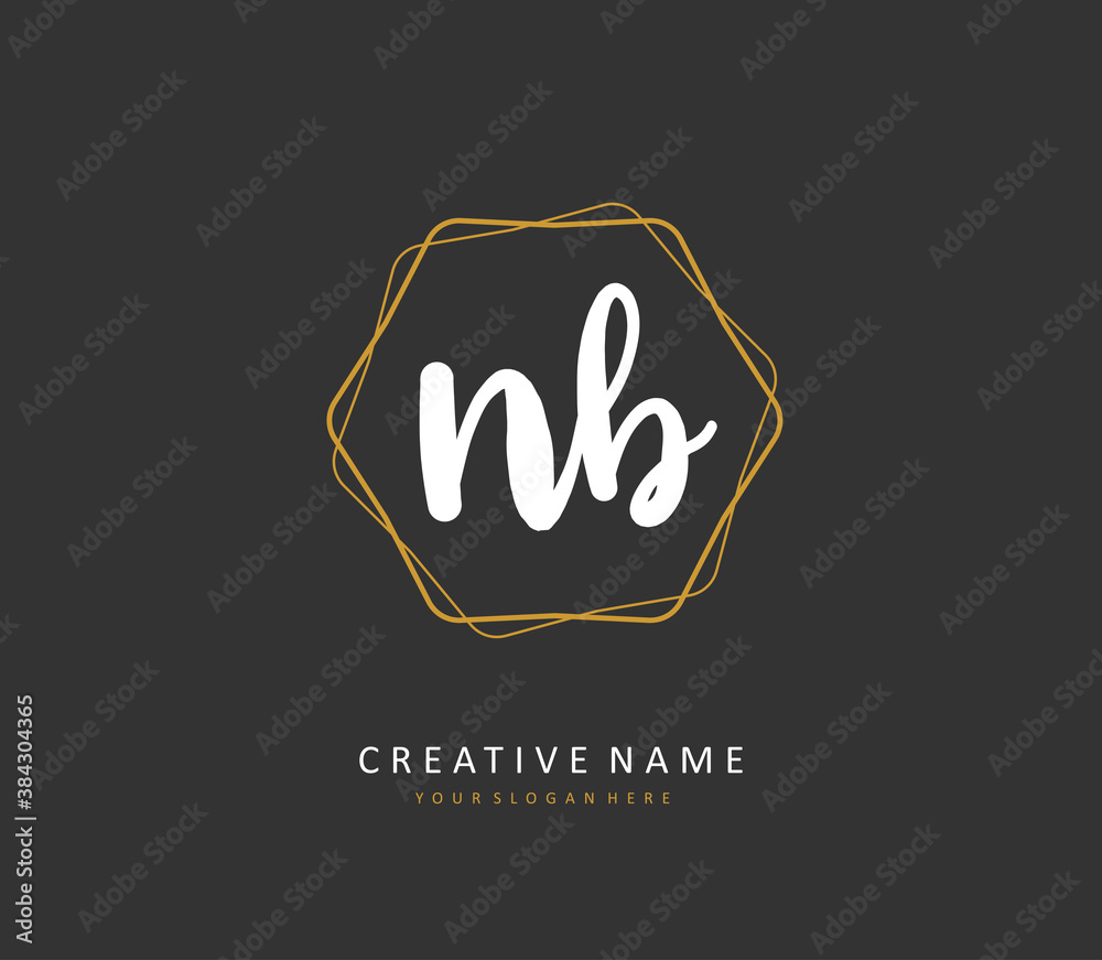 N B NB Initial letter handwriting and signature logo. A concept handwriting initial logo with template element.