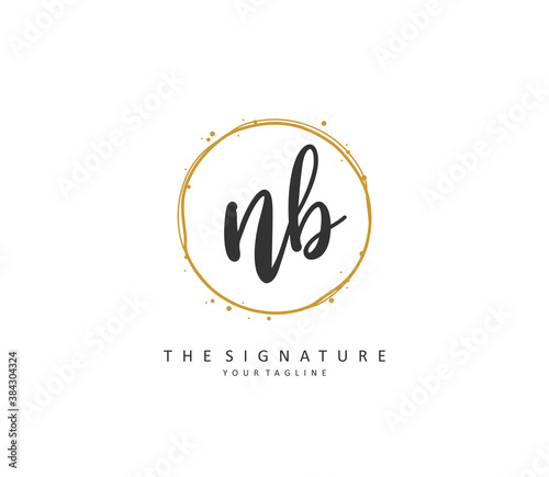 N B NB Initial letter handwriting and signature logo. A concept handwriting initial logo with template element.