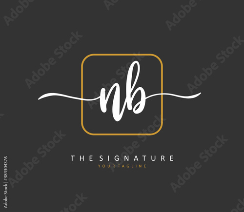 N B NB Initial letter handwriting and signature logo. A concept handwriting initial logo with template element.