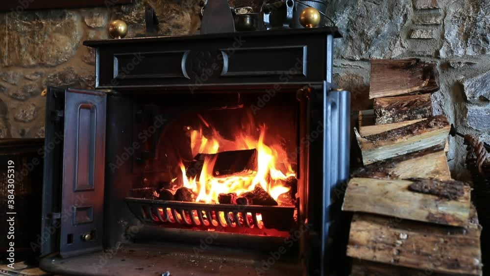 Fire in the fireplace, Applecross Inn, Scottish highlands, Scotland Fire in the fireplace, Applecross Inn, Scottish highlands, Scotland