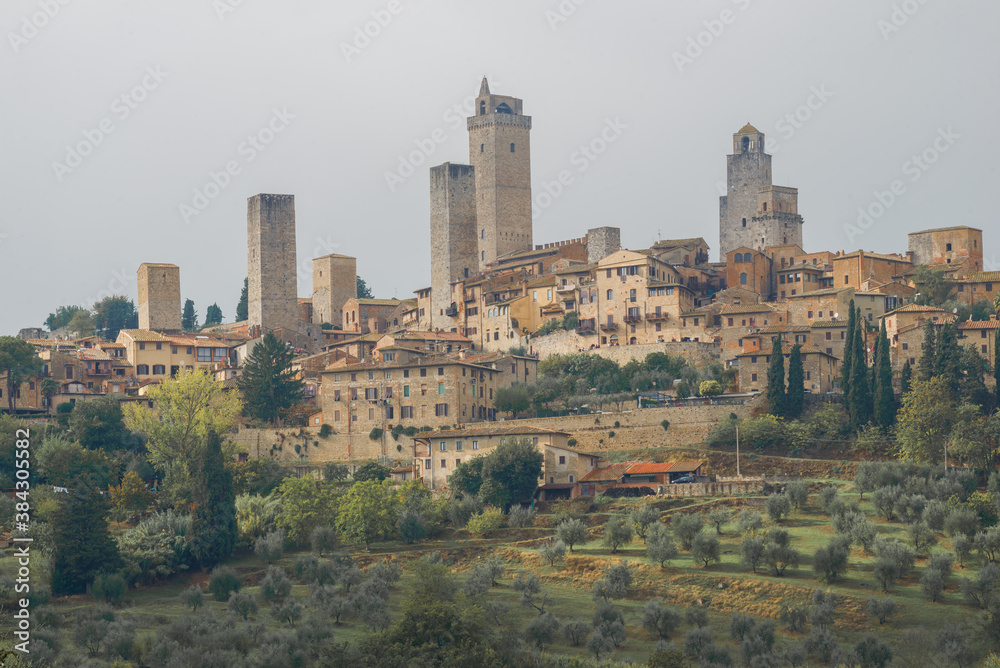 Medieval town of San Gimignano on a cloudy September day. Italy