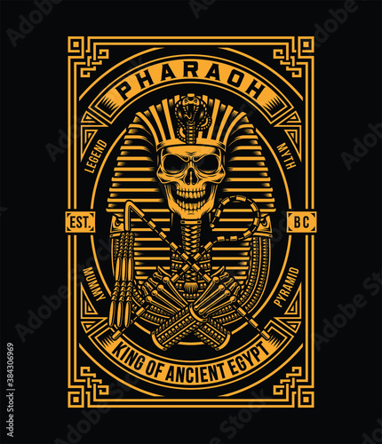 Leinwand Poster Pharaoh Skull Vector Illustration On Black