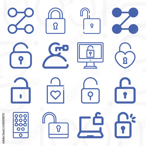 16 pack of unlock  lineal web icons set
