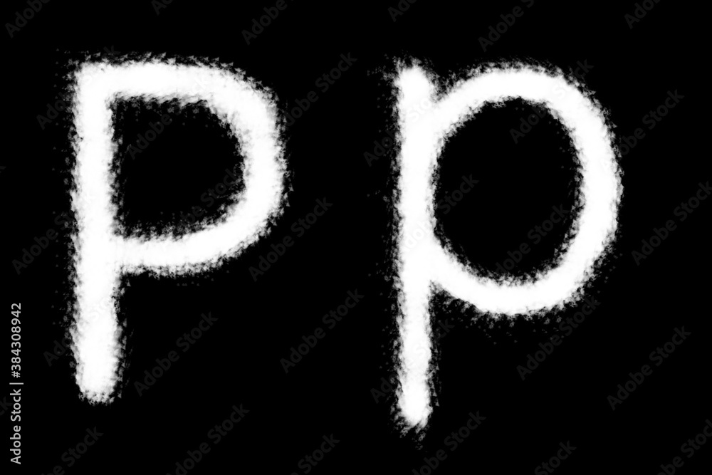 Cloud P alphabet shape on black background Cloud P alphabet shape on black background