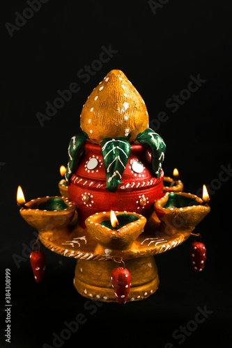Indian Festival Diwali , Beautiful Clay Oil Lamp for for diwali celebration