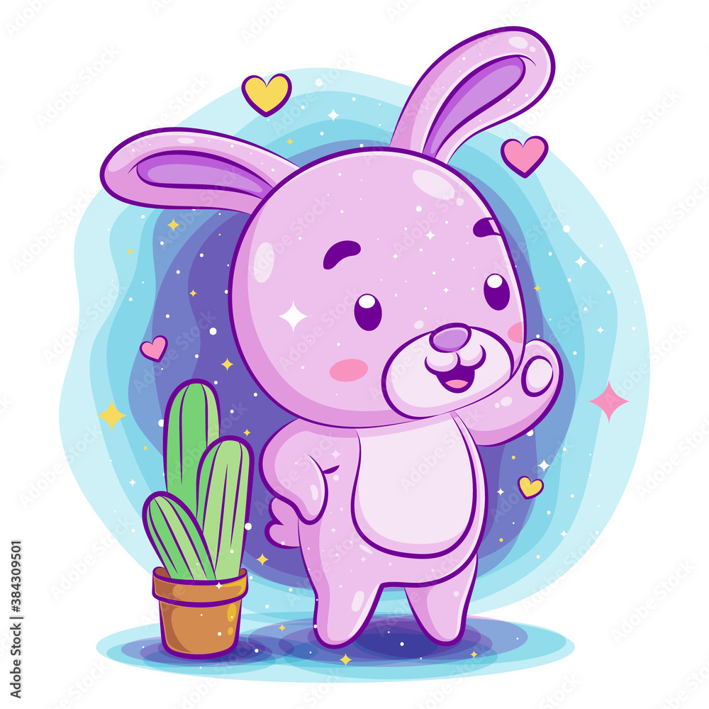 Naklejka premium Cute baby rabbit playing at the garden