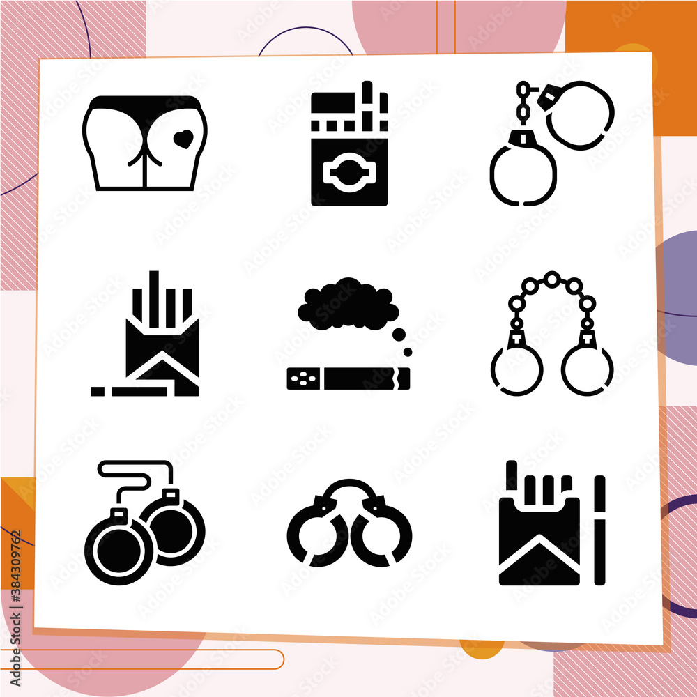 Simple set of 9 icons related to cigarette Simple set of 9 icons related to cigarette