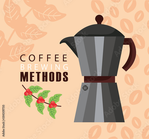 coffee brewing methods poster with kettle and beans plant