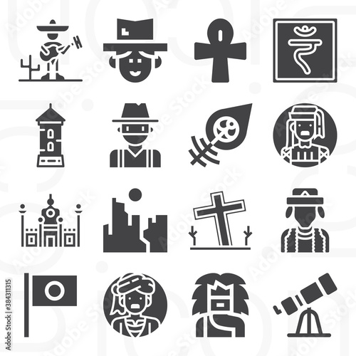 16 pack of cultures  filled web icons set
