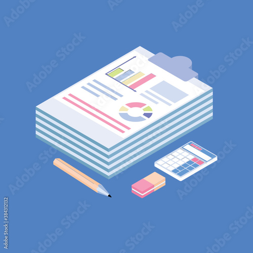 
A clipboard with some donut chart and pencil, stats report icon 
