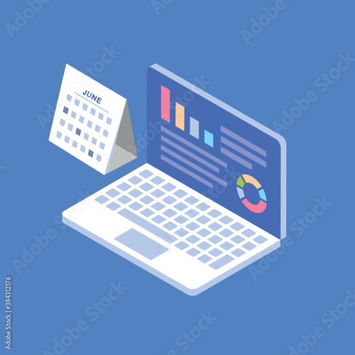 
Computer having different charts online infographic 
